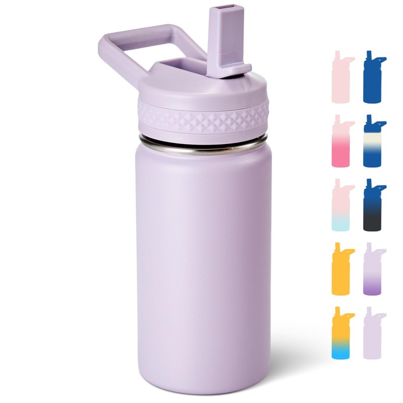 Fijinhom 12 oz Kids Water Bottle, Toddler Water Bottle with Straw, Boys&Girls Bottle for School, 304 Stainless Steel Vacuum Insulated Bottle for Kids, BPA-Free, Leak-Proof, Lilac