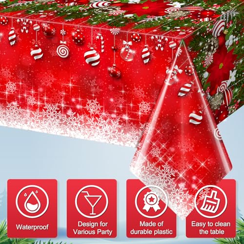 6Pcs Red Candy Tablecloth Decorations 54x108in Christmas Snowflake Plastic