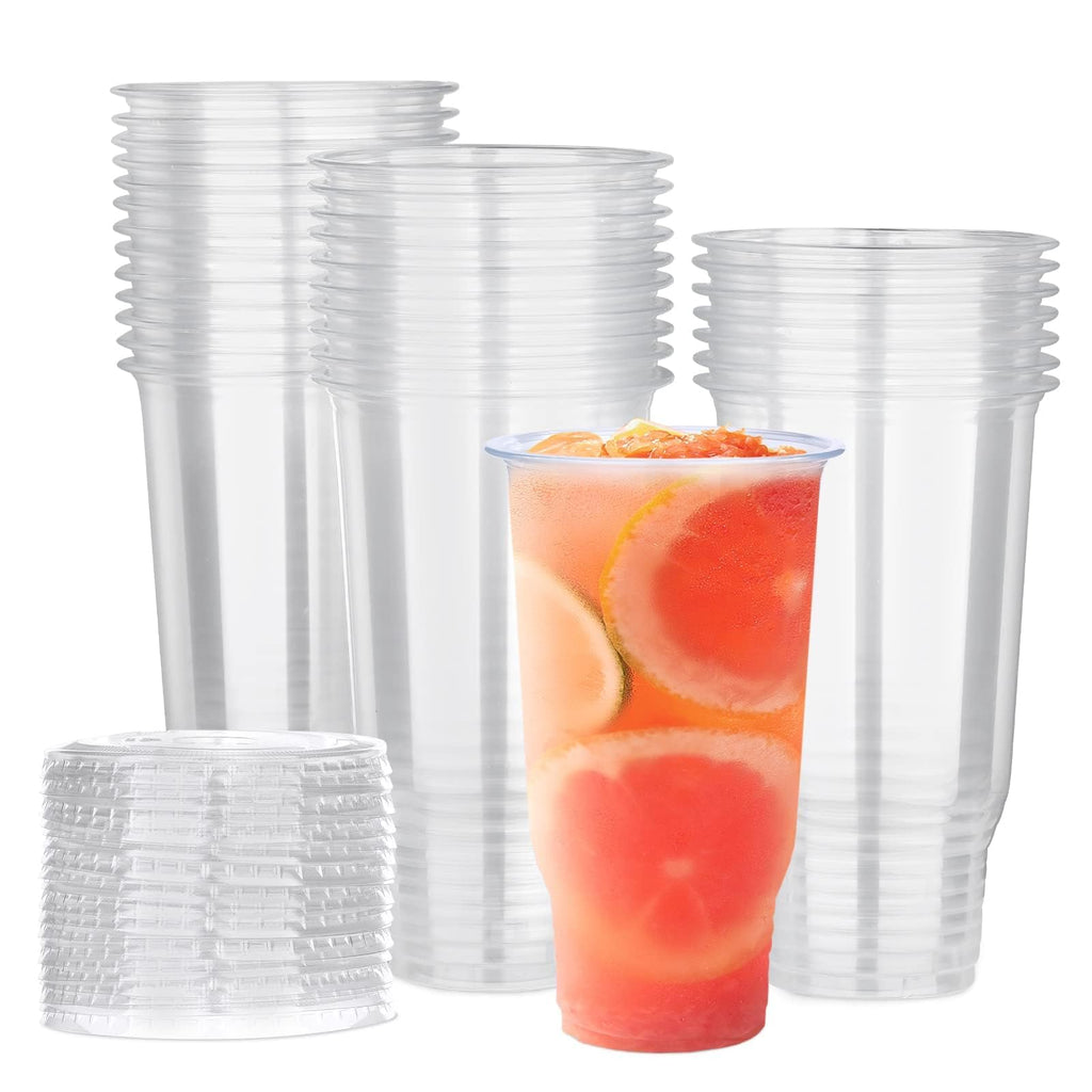 Prgery 32 OZ Plastic Cups with Lids, Iced Coffee Cups with Lids, Clear Plastic Cups for Camping Party and Picnics, Suitable for Most Car Cupholder [30 Set]