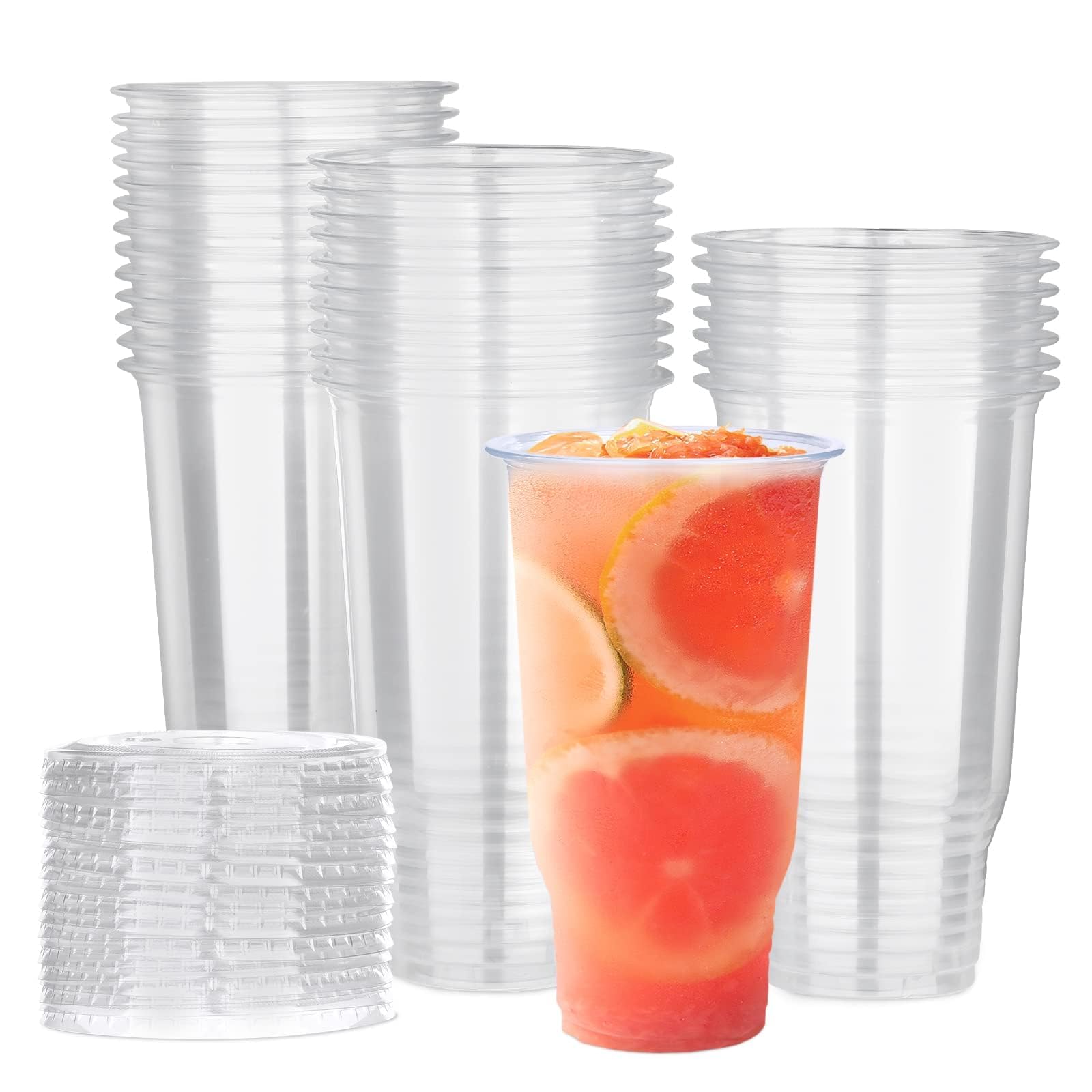 Prgery 32 OZ Plastic Cups with Lids, Iced Coffee Cups with Lids, Clear Plastic Cups for Camping Party and Picnics, Suitable for Most Car Cupholder [30 Set]