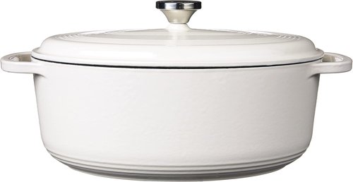 Lodge Enameled Cast Iron Dutch Oven - 7 Quart Oval with Lid & Dual Handles - Oven Safe to 500°F - Oyster White