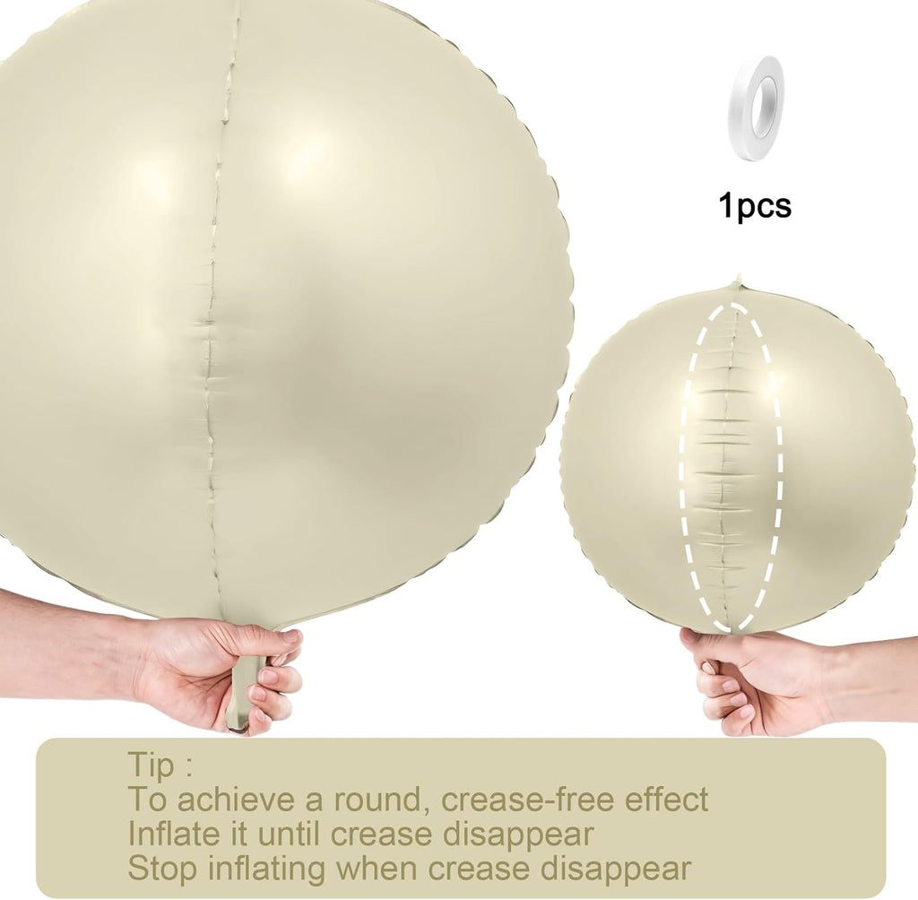 Skiennix 12Pcs Round Foil Balloons - Cream White & Beige Mylar for Birthday & Wedding Decor | 22" & 10" Sizes