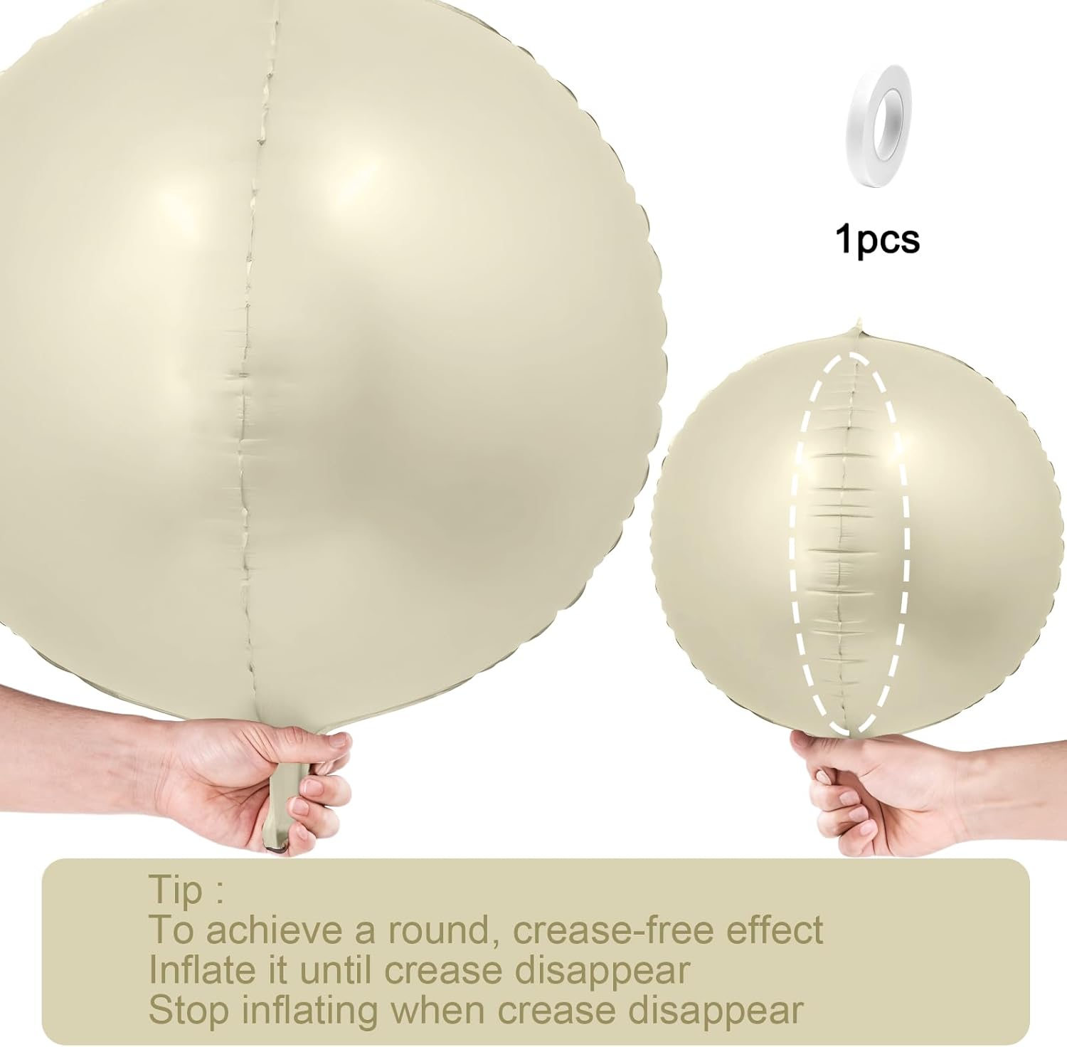 Skiennix 12Pcs Round Foil Balloons - Cream White & Beige Mylar for Birthday & Wedding Decor | 22" & 10" Sizes