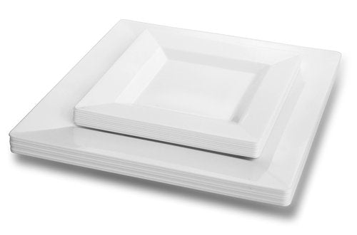 " OCCASIONS " 120 Plates Pack,(60 Guests) Wedding Party Square Disposable Plastic Plates Set -60 x 9.5'' Dinner + 60 x 6.5'' Dessert (Square White)
