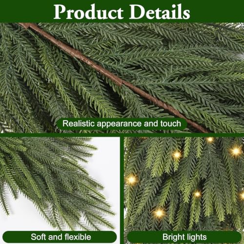 Waipfaru 2 Pcs Artificial Norfolk Pine Christmas Teardrop Swag with Lights - Green / 30 Inch Length