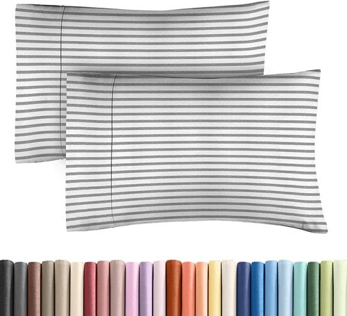 King Standard Pillow Cases - Ultra-Soft Hotel Quality Covers | Comfy, Fade-Free & Wrinkle Resistant - Grey Stripes - Set of 2