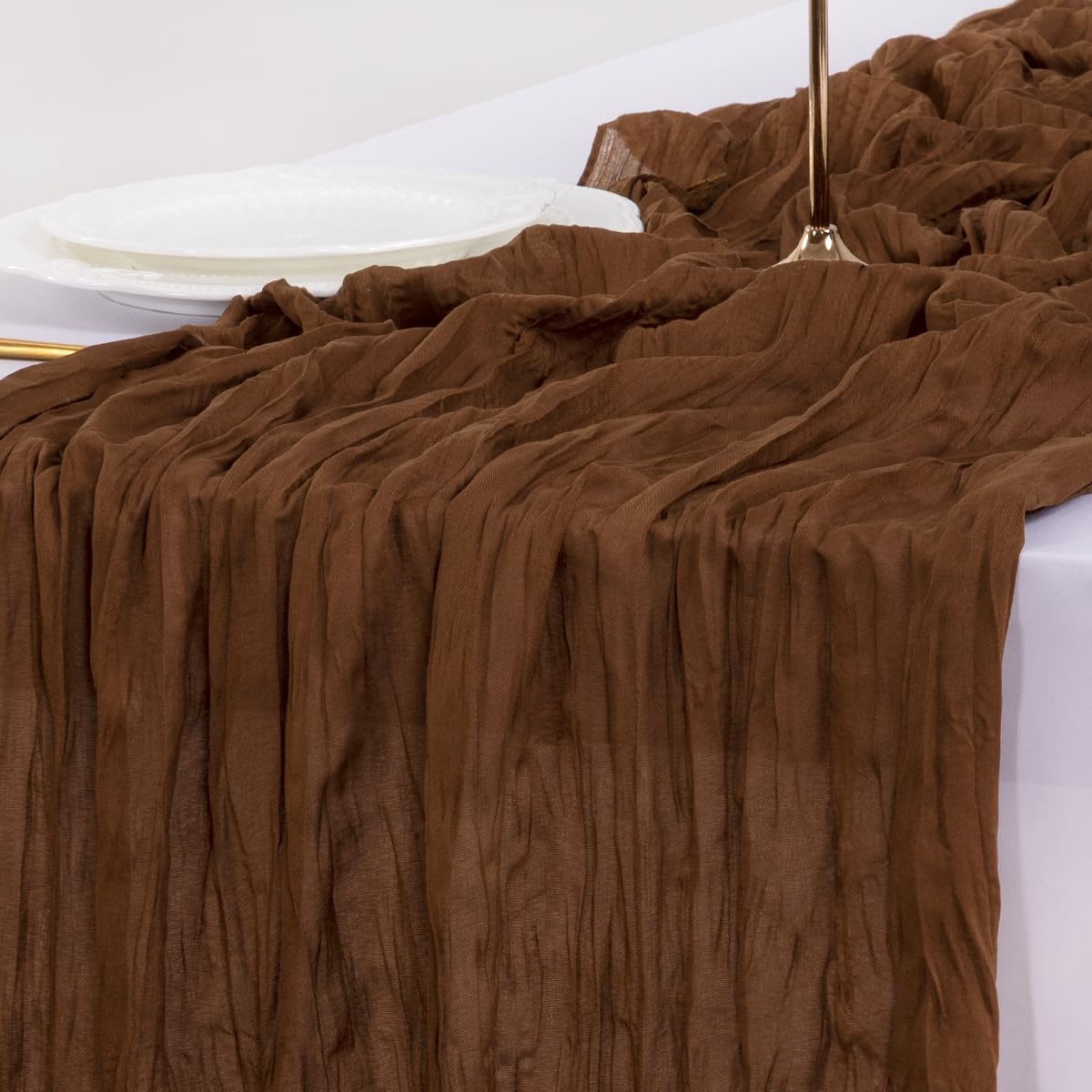 Socomi Table Runner - 6pcs Brown Coffee Gauze for Boho Rustic Decor | 120 Inch for Weddings & Events