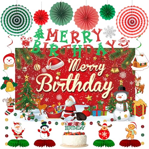 Roetyce Red Merry Birthday Christmas Party Banner – 70.8" Backdrop 5.9 ft