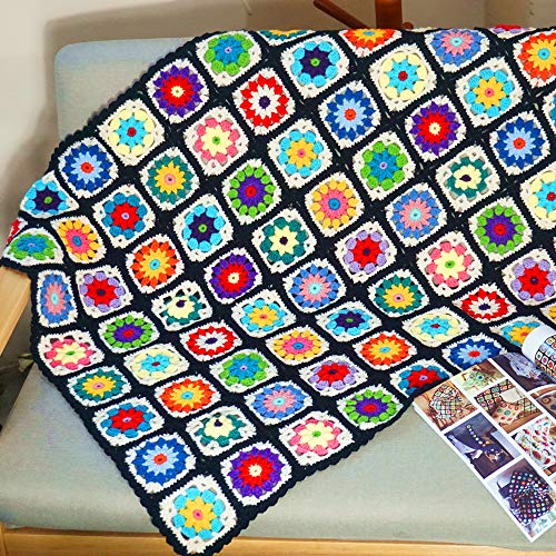 CZQLWW Handmade Crochet Throw Blanket 47x31 in Black – Boho Granny Style