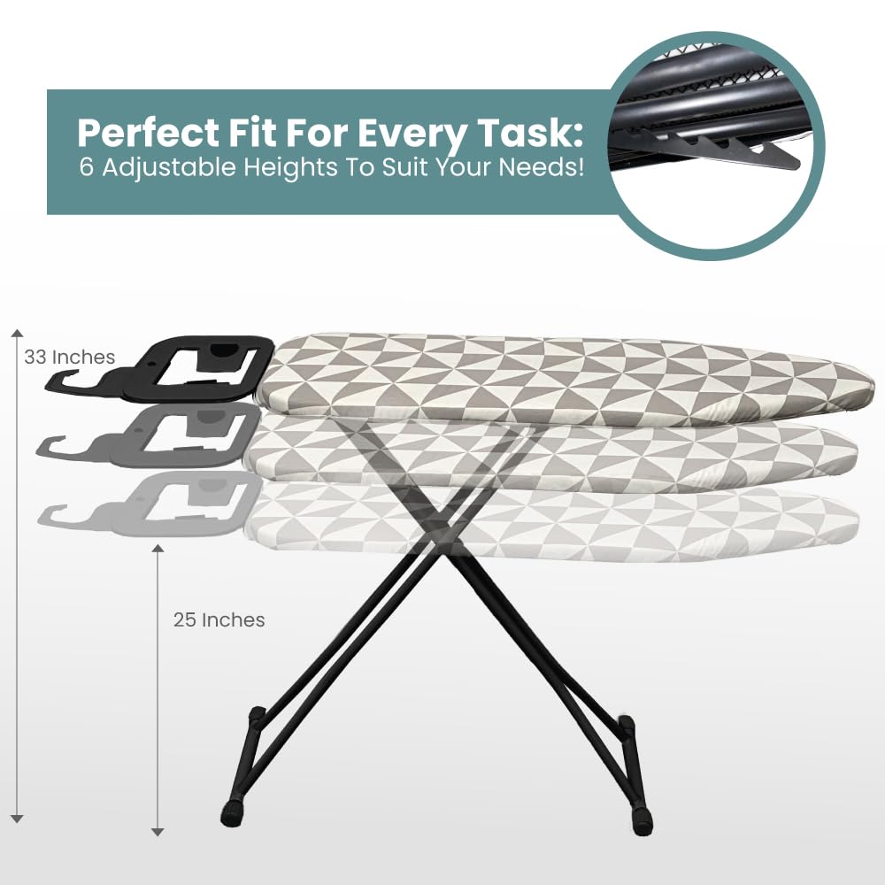 Compact Ironing Board Foldable | Hanging Iron Board with Safety Iron Stand & Rest for Small Space or Apartment, Thick Cover & Pad, Height Adjustable up to 33" Features 4 Steel Legs (36x13)