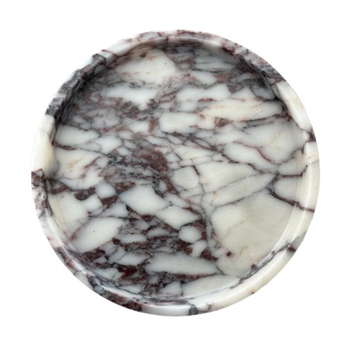 StonePlus Natural Marble Vanity Tray, Perfume Jewelry Tray, Round Ottoman Tray for Drinks, Coffee Table, Home Decorative (Calacatta Violet Purple, 9.84Dx1.18H)
