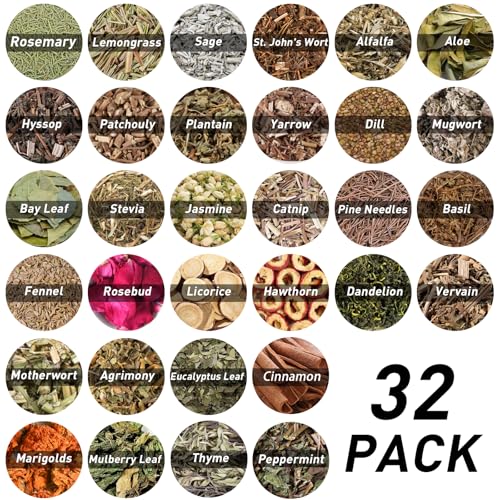 32-Pack Dried Herbs and Flowers for Witchcraft, Spell Jars, and DIY Crafts