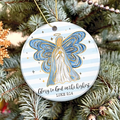 Christian Angel Christmas Ornament with Luke 2:14 Scripture - Religious Holiday Decor