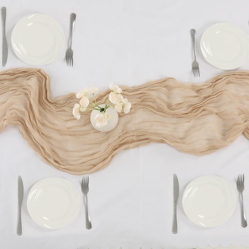 4 Pack Beige Cheesecloth Table Runner, 10ft Boho Gauze Tables Runners Cheese Cloth Vintage Rustic Sheer Runners Romantic Table Runner for Wedding Baby Shower Birthday Party Summer Garden