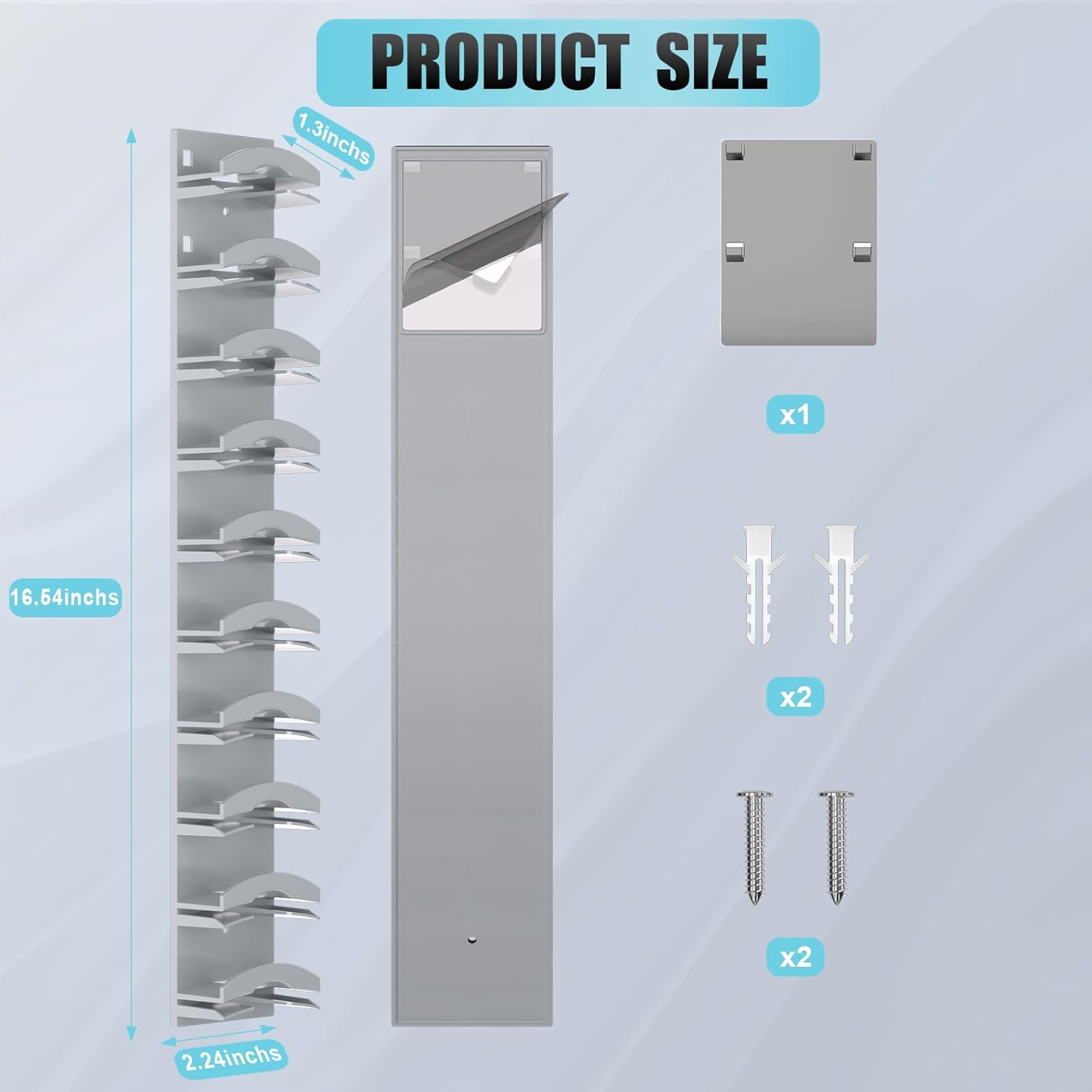Skiennix Hat Organizer - Wall-Mounted Rack for Up to 10 Baseball Caps | Strong Adhesive, Grey