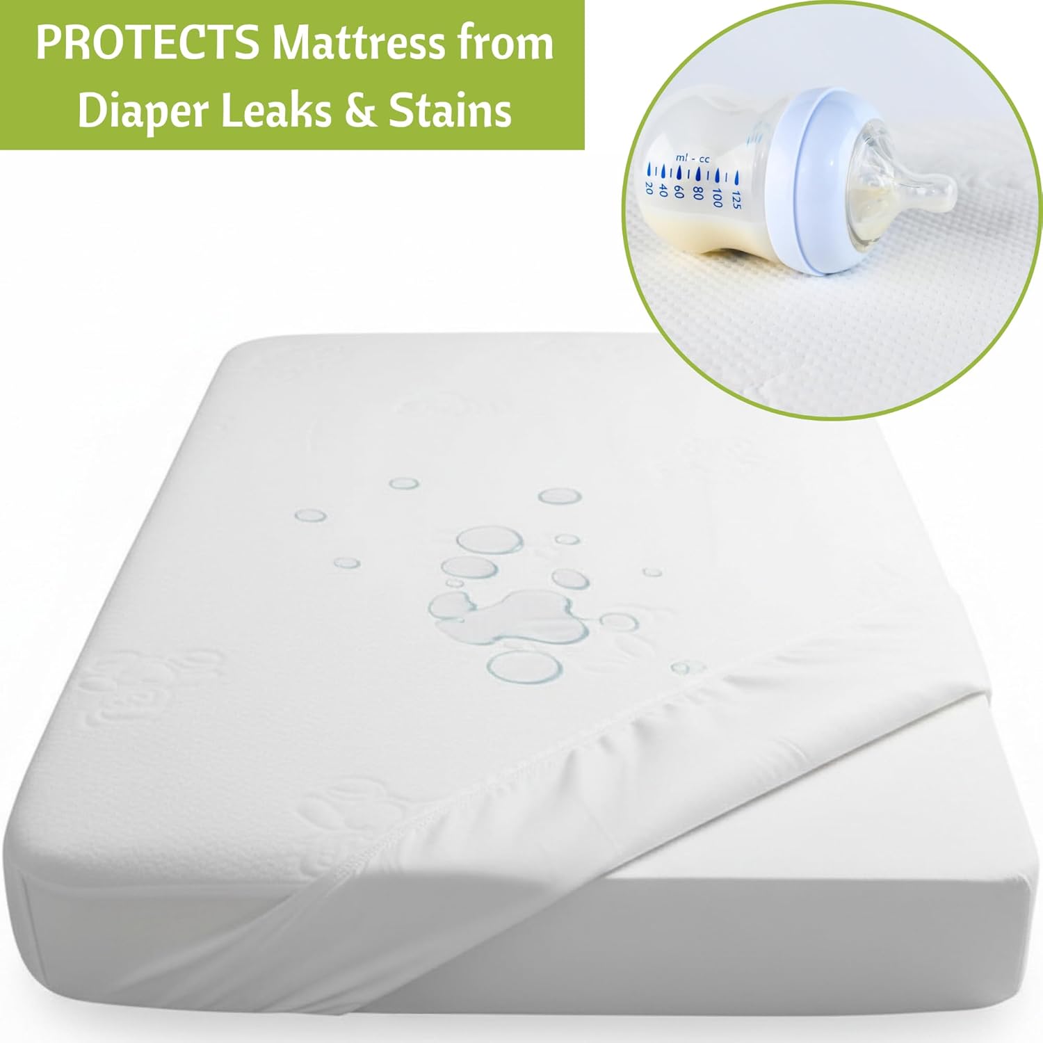 Vesta Baby Crib Mattress Protector - Noiseless Waterproof Pad Cover | Soft Jacquard Bamboo Rayon Fitted Sheet - 52” x 28”