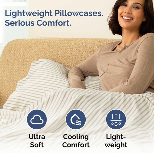 King Standard Pillow Cases by [Brand Name] - Ultra-Soft Hotel Quality - Fade-Free & Wrinkle Resistant - Beige Stripes | Set of 2