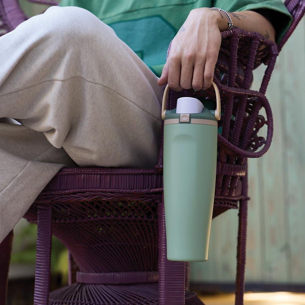 Owala FreeSip Sway - 30-Oz. Stainless Steel Water Bottle - Green Eucalyptus Design