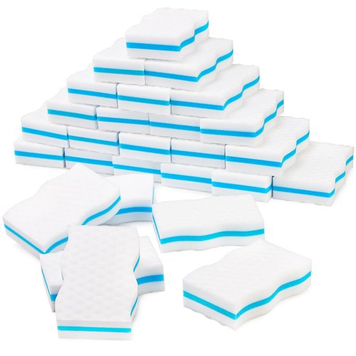 LTWHOME Bulk Pack 100-Pack Three-Layer Extra Durable Wave Shape Magic Cleaning Sponge Eraser Multi-Functional Melamine Foam for Kitchen, Bathroom, Wall