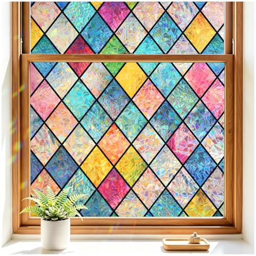Rainbow Stained Glass Window Film - 17.5" x 78.7" Static Cling