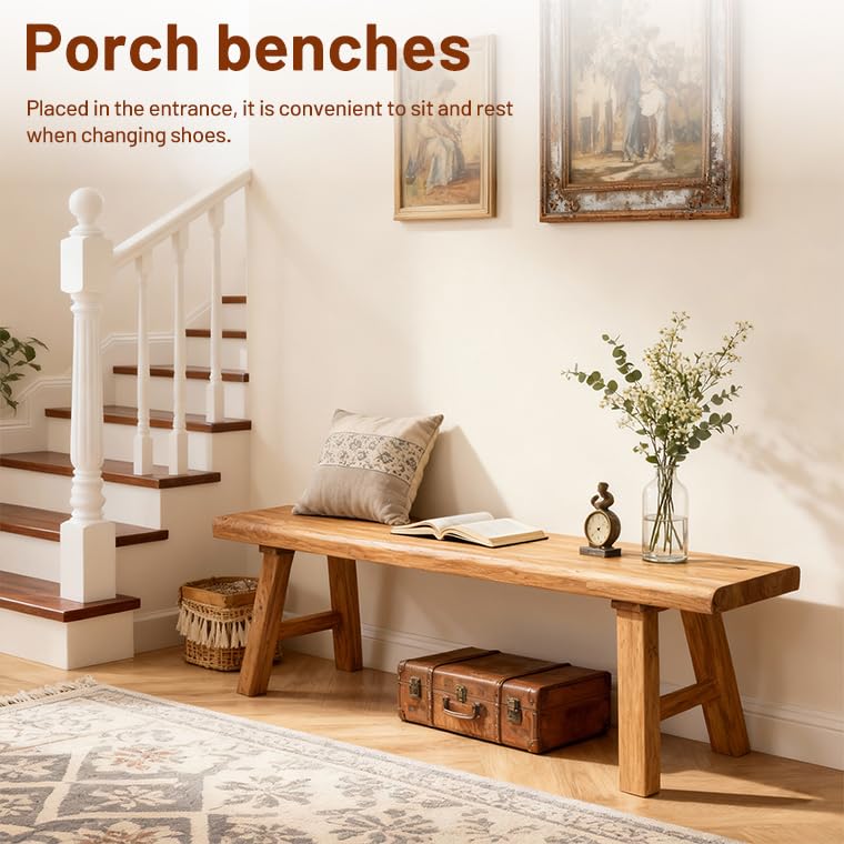 Rustic Solid Wood Entryway Bench, Narrow Farmhouse Hallway Bench 31.4 Inch