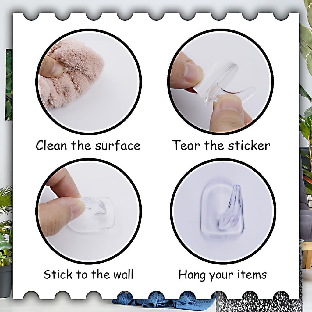 Skiennix Clear Adhesive Wall Hooks - 36 Transparent Sticky Hooks for Seamless Hanging | Kitchen, Bathroom, Office