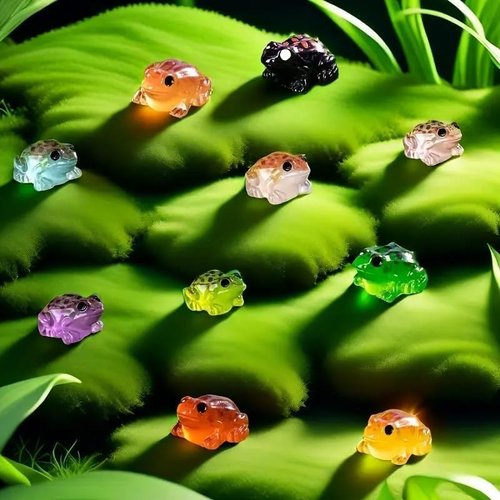 Exasinine Luminous Mini Resin Frog Figurines - 50 Pcs in 10 Vibrant Colors for Fairy Gardens & Aquariums