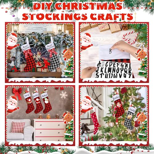 Black Christmas Stockings 17 Inch Set with Name Stickers - Holiday Decor