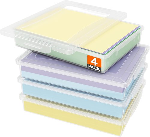 Lifewit 4-Pack Paper Organizer Storage - Multi-Purpose Plastic File Box with Latching Lids | Clear, 32 x 23 cm