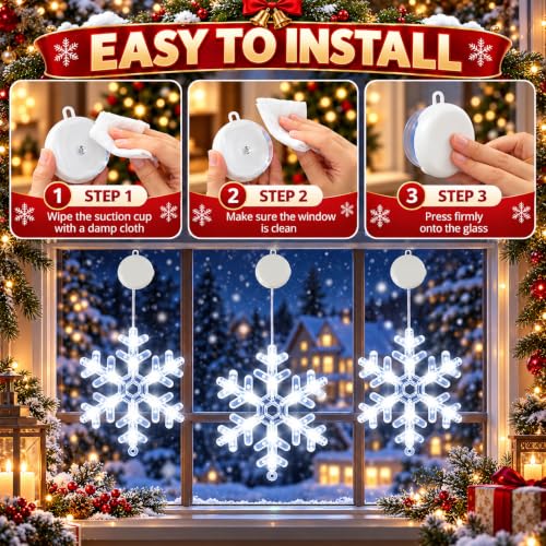 BHCLIGHT 3 Pack Cool White Snowflake Window Lights - Snowflake Christmas Decor