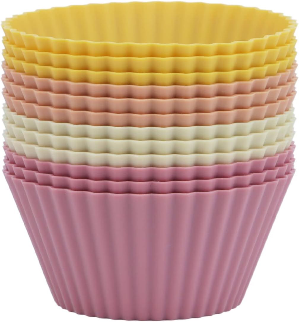 Skiennix Silicone Baking Muffin Cups - 12 Pack Reusable Cupcake Liners, BPA Free & Dishwasher Safe | Orange Series