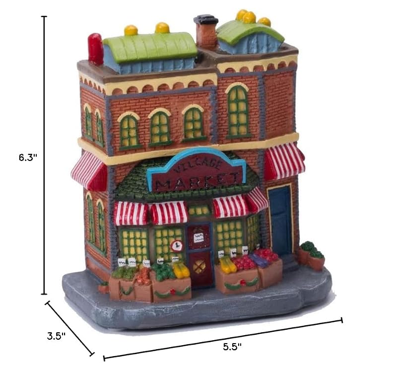 Lighted Christmas Village Market House - Polyresin Building with Timer