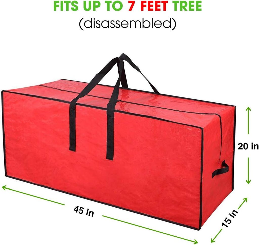 Primode Christmas Tree Storage Bag - Fits Up to 7.5 Ft Disassembled Tree | 45"x15"x20" Red Zippered Case
