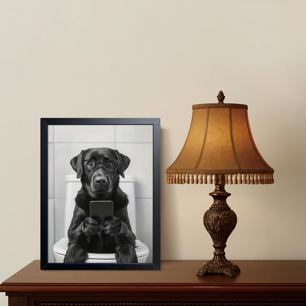 Regine Switzerland Funny Labrador Dog Canvas Print - Cute Bathroom Wall Art | 12x16 Inch Framed Decor
