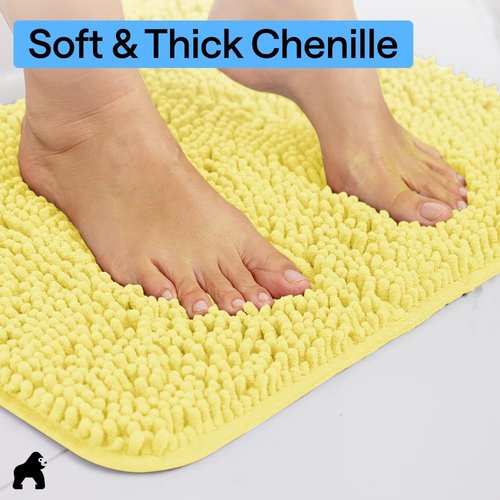GORILLA GRIP Bath Rug Mat - Soft Absorbent Chenille with Quick Dry Microfiber | 60x24 Yellow