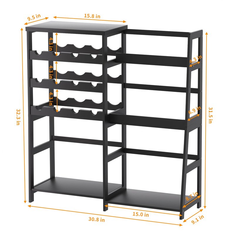 VASMIA Versatile Liquor Stand for Home Bar, Wine Rack Freestanding Floor, Mini Bar Table with Bamboo Trapezoidal Liquor Bottle Display Shelf Cabinet for Living Room, Natural