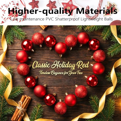 LydeLog Red Christmas Ball Ornaments 24 Pack 1.6 Inch Matte Glossy Glitter Shatterproof Holiday Decor