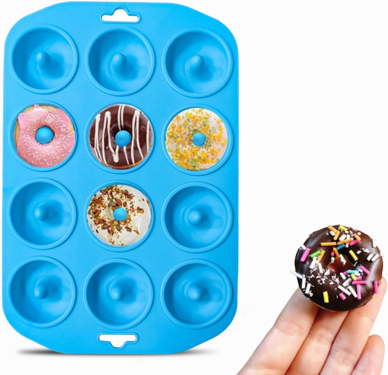 Skiennix Silicone Donut Pan - 12-Hole Mini Donut Molds | Heat Resistant, Non-Stick & Dishwasher Safe