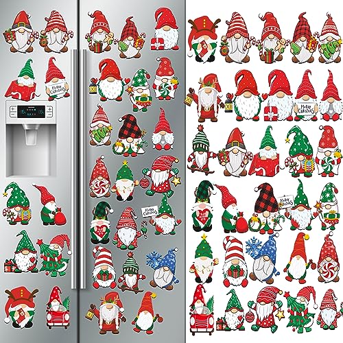 Gnome Car Magnets Set - Reflective Christmas Holiday Decorations, Santa Hat, 30 Pack