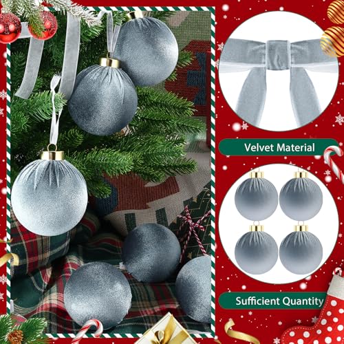 LIANGMIDA Gray Blue Velvet Christmas Decorations Set | 51 Pcs Holiday Ornaments & Bows