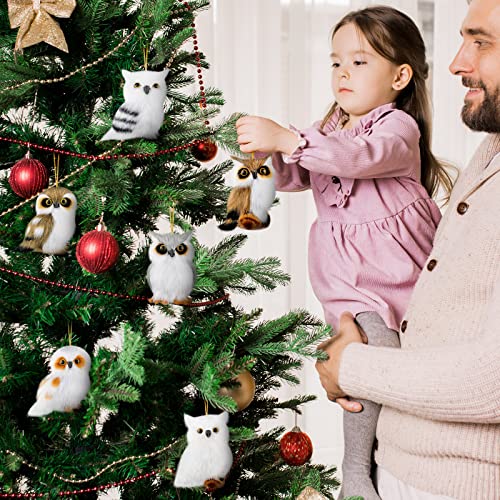 Zhanmai 6-Pack Christmas Hanging Owl Ornaments – Furry Woodland Xmas Tree Decorations for Holiday Home & Party