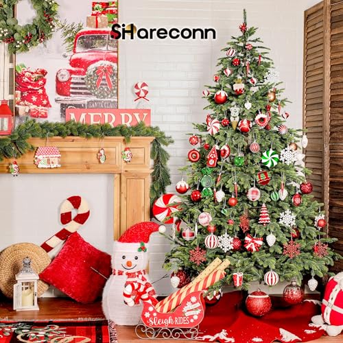 SHareconn 86Pcs Christmas Tree Ornaments Set – Shatterproof Red, Green & White Ball Baubles