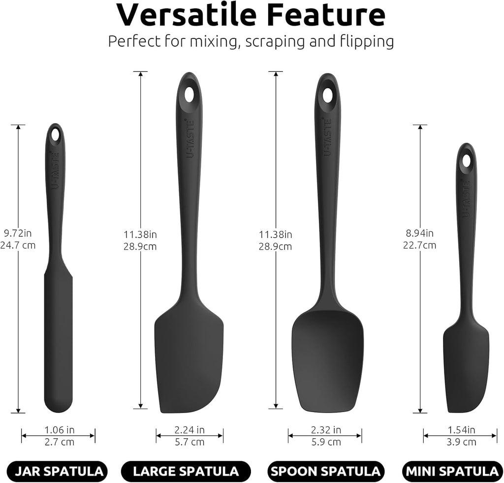 U-Taste Silicone Spatula Set - Heat Resistant Up to 600°F | Durable Black Kitchen Tools