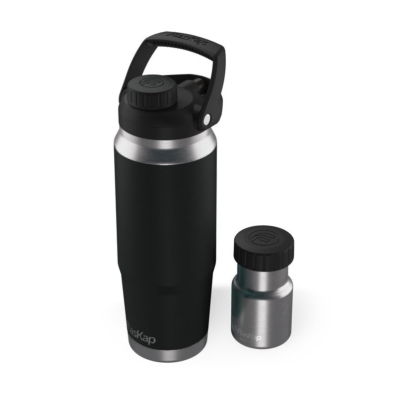 Flaskap FreePour System: 6oz Mixed Drink Tumbler Attachment and 26oz Cup Holder Friendly, Stainless Steel Water Bottle, Removable Hidden Flask Reservoir