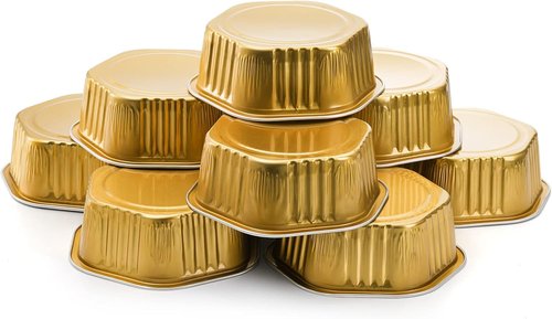 Frcctre 35 Pack 13 Oz Aluminum Foil Baking Cups with Lids, Disposable Hexagon Aluminum Foil Ramekins Cupcake Baking Pans Muffin Liners Cups Brownie Pudding Desserts Holders