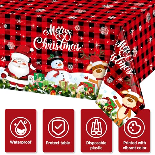 3 Pack Christmas Plastic Tablecloths 54 x 108 Inches Holiday Party Decorations