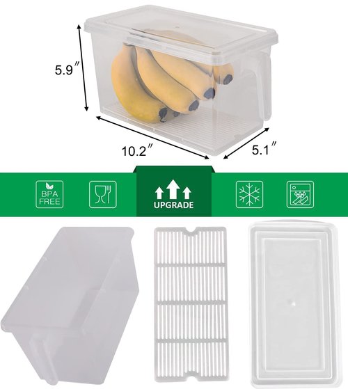 Sooyee Produce Saver Containers for Refrigerator with Drain Tray, 5L x 4 Stackable Fruit Storage Containers for Fridge,Vegetable Storage Keep Fresh for Lettuce,Salad,Berry, Salad,Meat and Fish