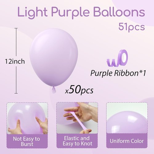 Light Purple Balloons - 12 Inch Pastel Latex Balloons | 50 Pack for Weddings, Baby Showers & Birthdays