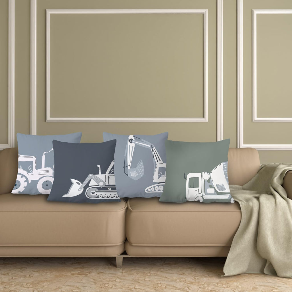 Supwhd Construction Truck Pillow Covers 18x18 Set of 4,Construction Room Decor for Boys, Construction Truck Decor for Toddler Boys Room Bedroom Playroom Nursery