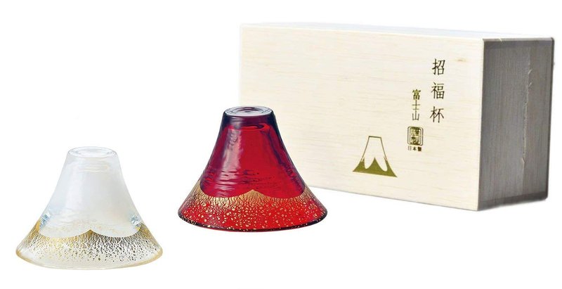 東洋佐々木ガラス Toyo Sasaki Glass Cold Sake Glass Set, Lucky Cup Mt. Fuji, Cold Sake Cup, Made in Japan, White & Red, 2.4 fl oz (65 ml), 2 Piece Set G636-T74